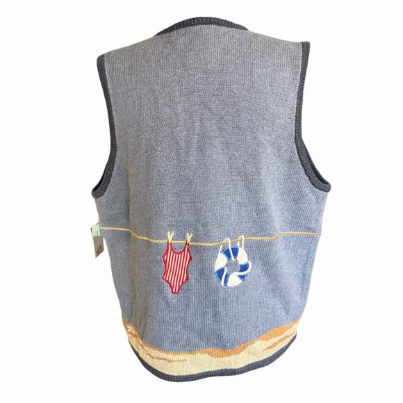 Vtg 90s Mandal Bay Sweater Vest Coastal Beach Cardigan Grannycore Teacher L NWT - Picture 6 of 10